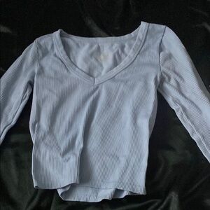 No Boundaries Blue Fitted Crop 3/4 Sleeve Blouse